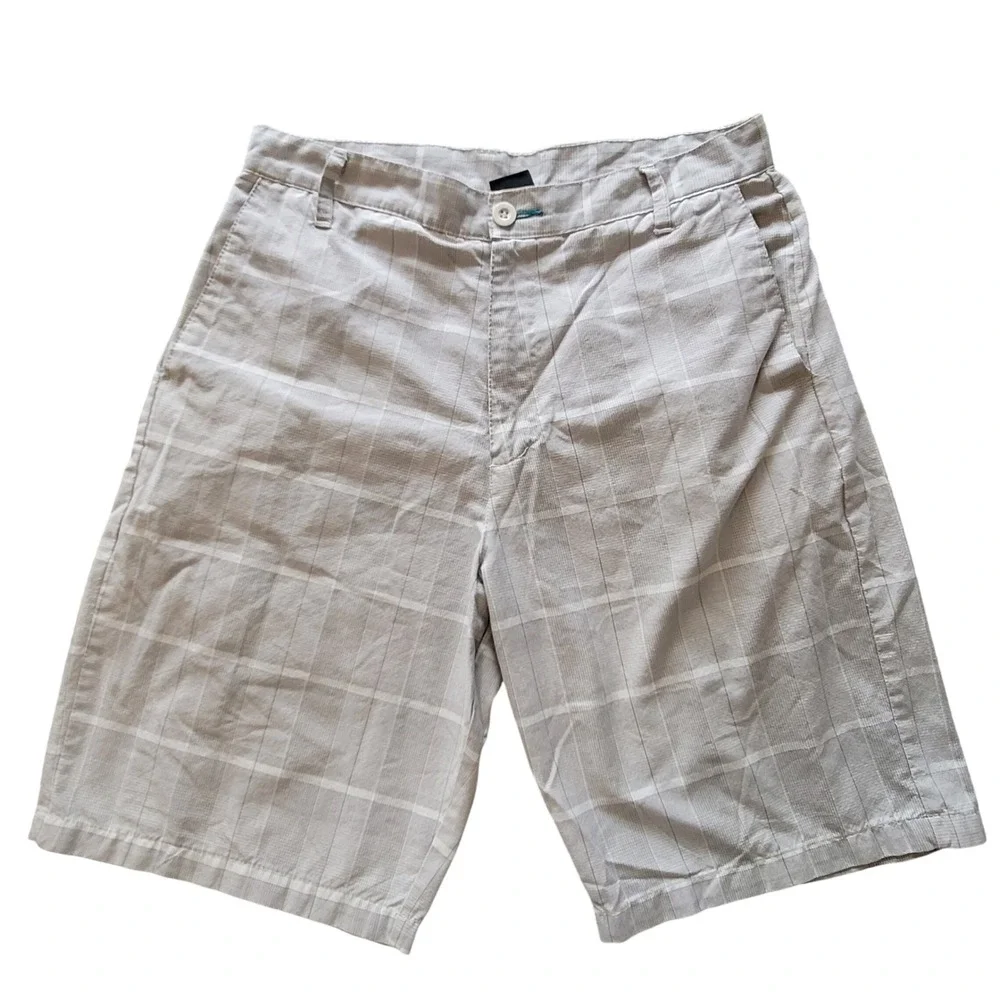 Burnside Shorts Mens‎ 32 Grey Plaid Flat Front Textured Cotton Blend Outdoor